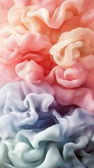 An abstract image featuring swirling fabric in a gradient of colors, creating a soft, ethereal effect.