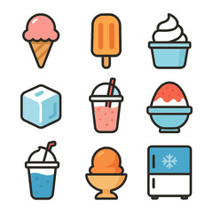 Fototapeta premium Cartoon ice cream icons: variety of frozen treats and desserts.