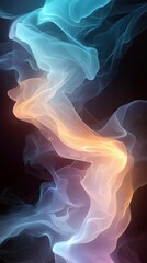 Abstract image of colorful smoke swirls against a dark background, with gradients of blue, orange, and purple.