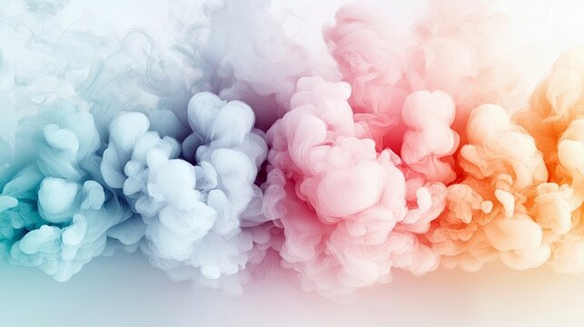An abstract image featuring colorful smoke swirling against a white background. The smoke is a mix of blue, pink, and orange hues, creating a visually striking - Powered by Adobe