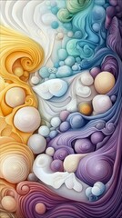 An abstract composition featuring swirling shapes and colorful gradients, creating a dynamic and artistic visual.