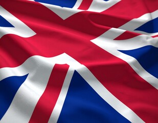 Fototapeta premium Vibrant Union Jack Flag Waving in the Wind, Symbolizing British Heritage and Patriotism.