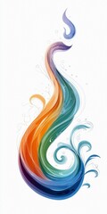 An abstract illustration featuring colorful swirls and waves, with a gradient of colors including blue, green, orange, and purple, set against a white backgroun