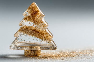 Clear glass Christmas tree decoration filled with golden glitter