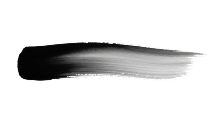 Dynamic horizontal abstract ink wash stroke, deep blacks, grey shades, delicate translucency on transparent, flat lay, top-down studio shot, concept for corporate branding