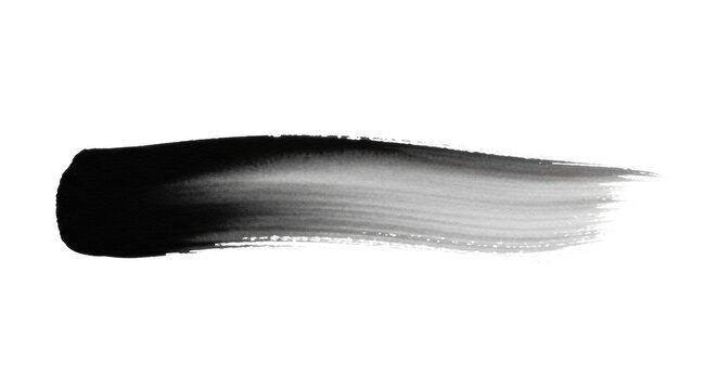 Dynamic horizontal abstract ink wash stroke, deep blacks, grey shades, delicate translucency on transparent, flat lay, top-down studio shot, concept for corporate branding