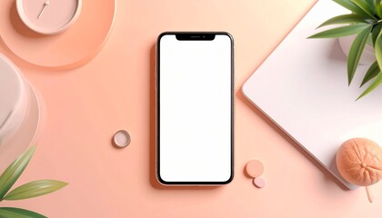 Clean Mockup of Smartphone with White Screen on Pastel Pink Background