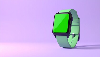 Smartwatch with a Green Screen Display on a Pastel Background