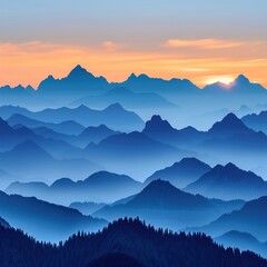 Obraz premium Blue mountain range at sunset, breathtaking landscape for travel and adventure themes