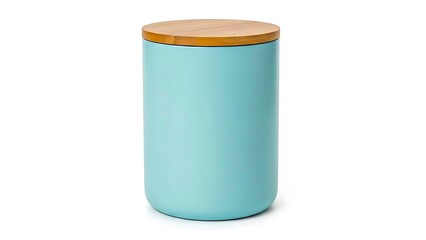 Tall blue storage jar with wooden lid in minimalist design