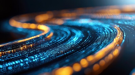 An abstract digital illustration of a data stream or network connection, depicted as glowing lines of light flowing through space.