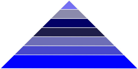 Layered blue gradient pyramid graphic with horizontal segments transitioning from light to dark, ideal for infographics, hierarchy visuals, and modern design projects.
