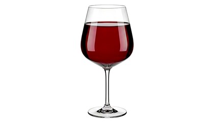 Red wine glass with clear stem on white background