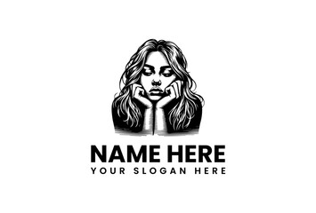 Thoughtful Woman Logo Vector Illustration, Logo Design for Branding and Identity