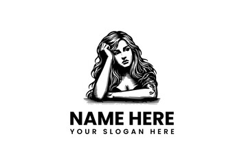 Premium Vector Illustration Logo of a Pensive Woman, Ideal for Personal Branding