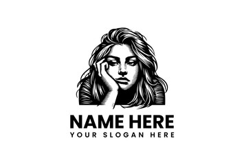 Melancholy Woman Portrait Logo Vector Illustration for Branding