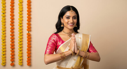 Young beautiful indian woman in traditional saree