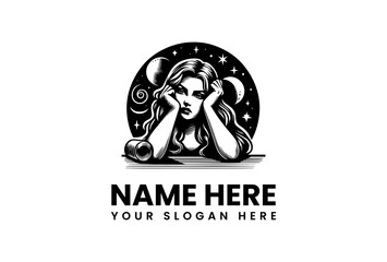 Sad Celestial Woman Thinking Illustration Logo Vector Art