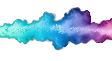 Highly detailed, fluid powder cloud with smooth horizontal cyan to indigo gradient, luminous particles, soft backlighting on black background, concept of digital transformation