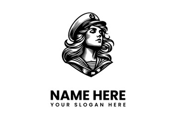Nautical Woman Logo Vector Illustration - Vintage Sailor Cap and Collar Design
