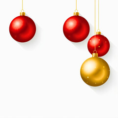 Elegant Red and Gold Christmas Baubles with Long Shadows on White Background