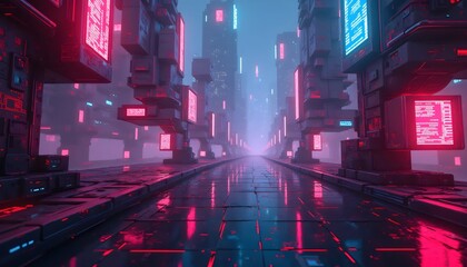 Cyberpunk Essence Reimagined Through Radiant Cubic Urban Structures