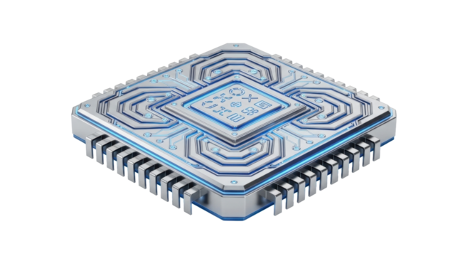 3d futuristic chip icon silver isolated on white background