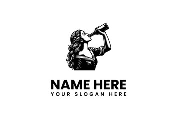 Woman Drinking from a Bottle Logo Vector Illustration - Editable Graphic Design for Branding