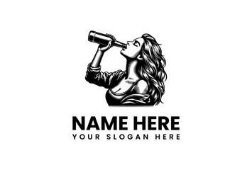 Logo vector illustration of a woman drinking from a bottle design for branding and business