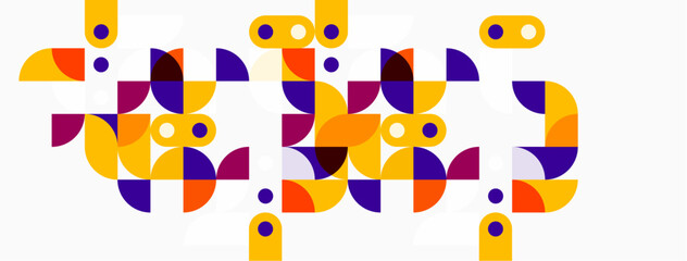 Abstract geometric pattern. Circles, ovals, shapes create colorful composition. Modern design, vibrant hues, playful aesthetic.