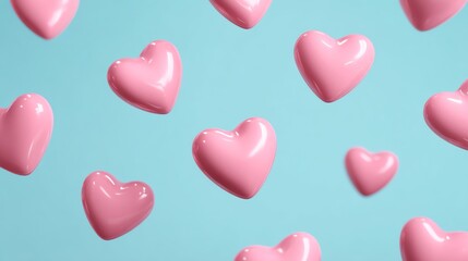 Floating glossy hearts over pale background, valentine, light playful affection
