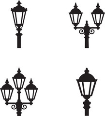 Obraz premium Decorative Street Light Silhouettes – Vector Icons for Outdoor Lighting Concepts 