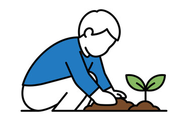 A person planting a small plant in the soil, demonstrating environmental care and gardening.