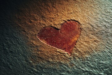 Subtle heart imprint on textured surface, valentine, quiet intimate message