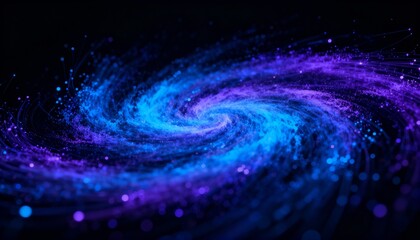 Abstract Digital Art of a Swirling Blue and Purple Quantum Particle Field with Centralized Focus and Complex Patterns