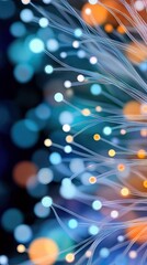 An abstract digital illustration featuring interconnected glowing spheres and lines, creating a futuristic network design with bokeh effects.