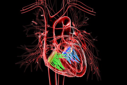 Tricuspid and mitral valves, 3D illustration