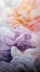 An abstract image featuring flowing fabric in shades of pink, purple, white, and orange, creating a soft and dreamy aesthetic.
