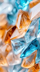 Close-up of an abstract composition featuring gemstones in shades of blue, gold, and white, creating a textured and artistic design.