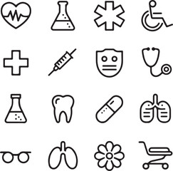Medical and Healthcare Icons Collection in Black and White Simple Style