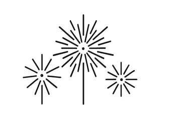 Minimalist fireworks line art illustration featuring bright bursting spark shapes perfect for festive celebration graphics isolated on white background