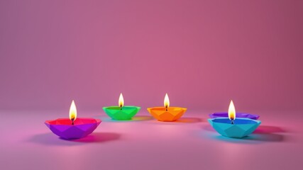 Colorful Diwali Candles Illuminating a Festive Atmosphere.
