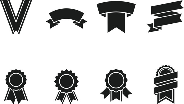 Award ribbons, banner shapes, and rosettes for recognition and celebration Vector