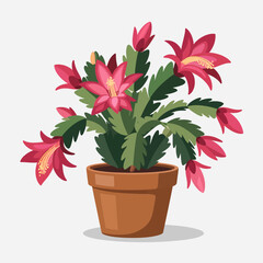 This beautifully illustrated potted cactus showcases vibrant blooms, offering a fresh and lively representation of nature's beauty and the joy of nurturing plants indoors.