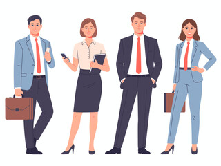 Obraz premium A professional business team dressed in smart attire, embodying confidence and collaboration in a corporate environment, promoting professionalism and teamwork.