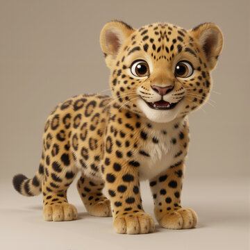 Cute Baby Leopard Cub &ndash; Adorable 3D Cartoon Character with SpotsCute Baby Leopard Cub &ndash; Adorable 3D Cartoon Character with Spots