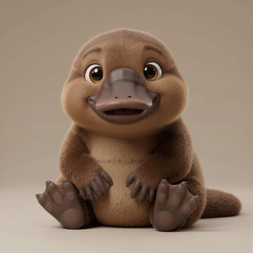 Cute Baby Platypus &ndash; Adorable 3D Cartoon Character Sitting