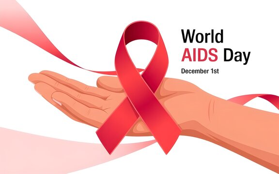 World aids day design of red ribbon on hand vector illustration - Powered by Adobe