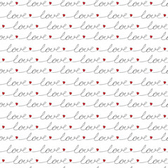 Vector seamless pattern with the hand-lettered word "LOVE." Suitable for packaging, printing, cards, wallpaper, banners, scrapbooking, textiles, and holiday design.