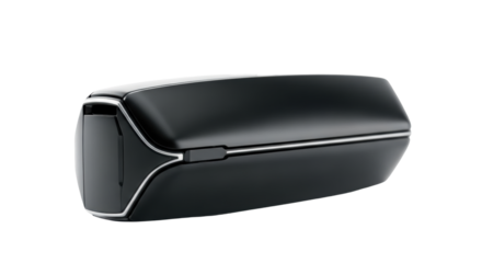 Sleek matte black futuristic high-performance object, unbranded, subtle contours, sharp lines, isolated on transparent background with copy space, ultra-realistic, eye-level studio shot, soft